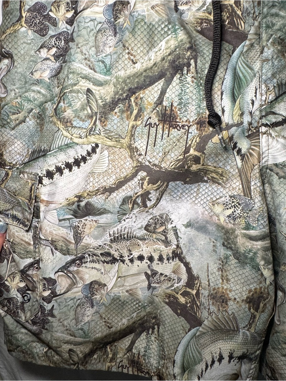 Guy Harvey Bass Fish Camo Swim Trunks Board Shorts Mens Size L - Picture 2 of 6
